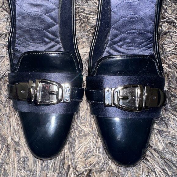 Gucci Black Patent Leather Pumps Silver Buckle Blue Satin Heels Sz EU 36 - Picture 10 of 10